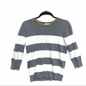 LOFT sweater womens grey/white striped 3/4 sleeve sweater medium